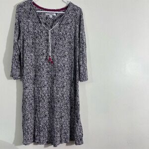 Ellen Tracy Women's M Black Geometric Print Midi Dress 3/4 Sleeve